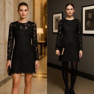 Bebe Women's Black Lace Mini Dress Size 4 Quiet Luxury, Dark Academia, Cocktail